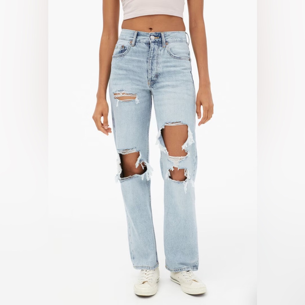 Aeropostale Light Blue Distressed Straight Leg Jeans